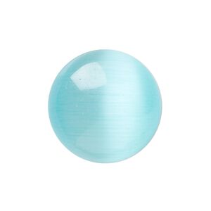 Cabochon, cat's eye glass (fiber optic glass), turquoise blue, 8mm calibrated round, quality grade. Sold per pkg of 10.