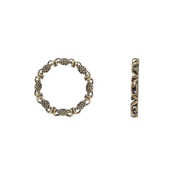 Component, antique brass-plated brass, 16mm open round with beaded and wrapped design, 12mm hole. Sold per pkg of 10. image number 0