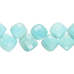 Blue-green turquoise 1pkg1, hand-cut top-drilled checkerboard faceted puffed diamond bead 8 inch 10-12mm