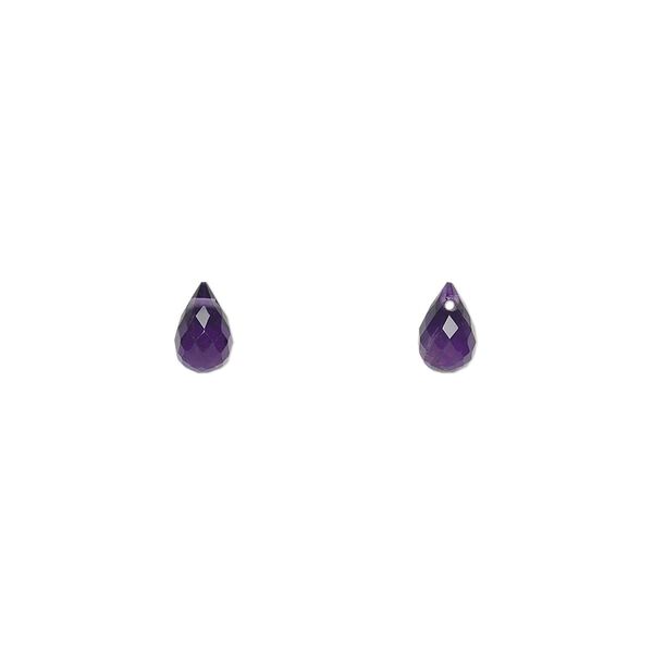 Amethyst 1pkg2, hand-cut top-drilled faceted briolette bead natural 6x4mm image number 0