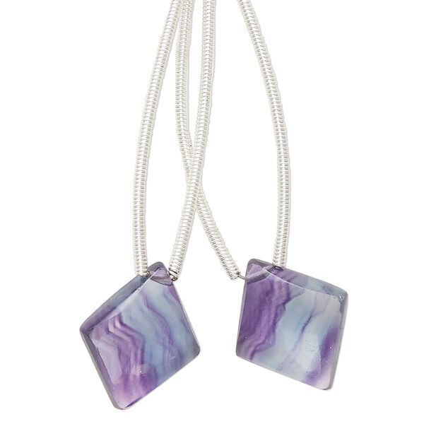 Rainbow fluorite 1pkg2, hand-cut top-drilled puffed kite bead natural 16x14mm image number 0