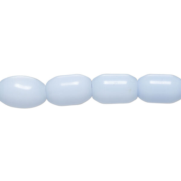 Bead, cat's eye glass (fiber optic glass), light blue, 9x5mm-11x6mm barrel. Sold per 15-inch strand, approximately 35 beads. image number 0