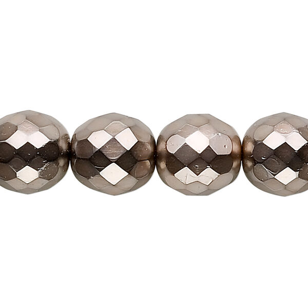 Bead, Czech fire-polished glass, pkg/15-1/2 to 16 inches, 12mm faceted round, opaque copper carmen, (23980-70018). image number 0