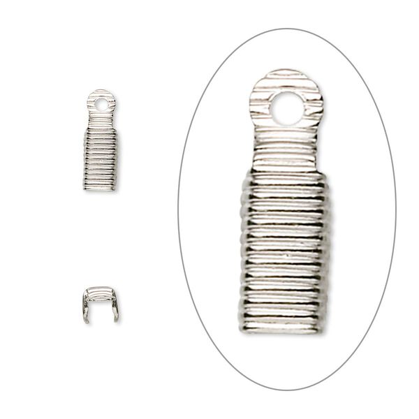 Cord end, fold-over, imitation nickel-plated brass, 8x3.5mm, 3mm inside diameter. Sold per pkg of 100. image number 0