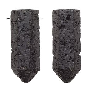 Lava rock 1pkg1, hand-cut top-drilled faceted point focal 34x13mm