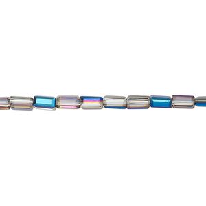 Bead, glass, crystal Bermuda blue, 5x2.5mm faceted tube. Sold per 15-1/2 to 16-inch strand.