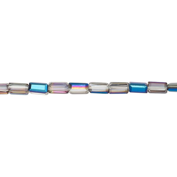 Bead, glass, crystal Bermuda blue, 5x2.5mm faceted tube. Sold per 15-1/2 to 16-inch strand. image number 0