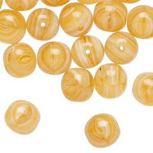 Bead glass 1pk 10mm round, 2 ounce opaque tan white