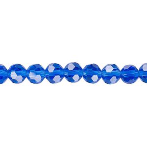 Bead 1pk 32 facets transparent medium blue, Celestial Crystal® 6mm round 15.5-16 inch