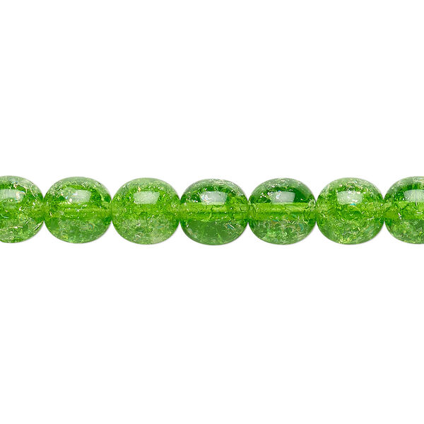 Bead, Czech crackle glass druk, green, 8mm round. Sold per 15-1/2" to 16" strand, approximately 50 beads. image number 0