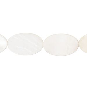 Bead, mother-of-pearl shell (bleached), 18x12mm flat oval, Mohs hardness 3-1/2. Sold per 15-1/2" to 16" strand.
