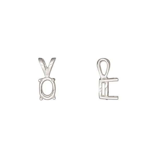 Pendant, Sure-Set™, sterling silver, 7x5mm with pre-notched 4-prong oval basket setting. Sold individually. image number 0