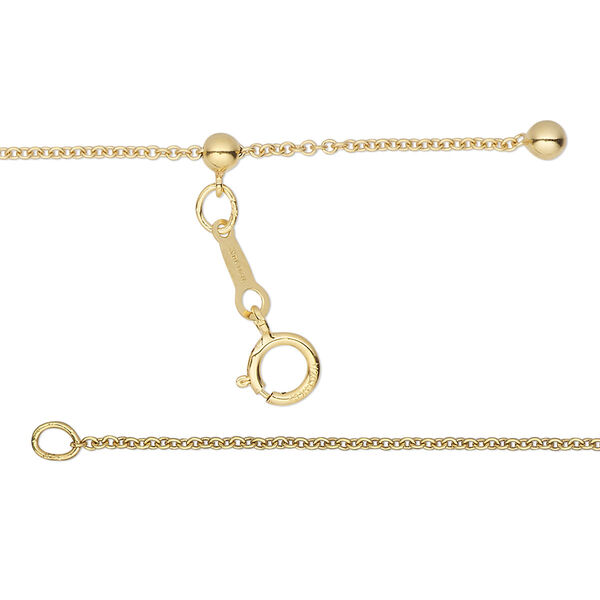 Chain, Gossamer®, 14Kt gold-filled and silicone, 1.1mm cable with 3mm ball and 3mm adjustable slider bead, adjustable from 16 to 22 inches with springring clasp. Sold individually. image number 0
