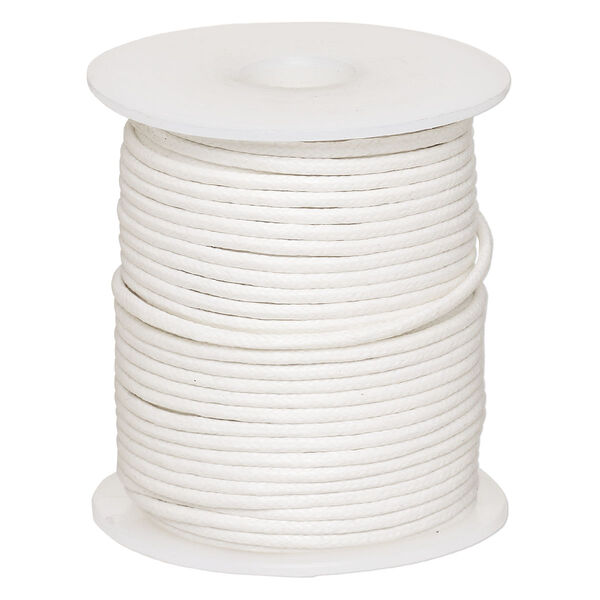 Cord, waxed cotton, white, 2mm, 50+ pound test. Sold per 25-meter spool. image number 0