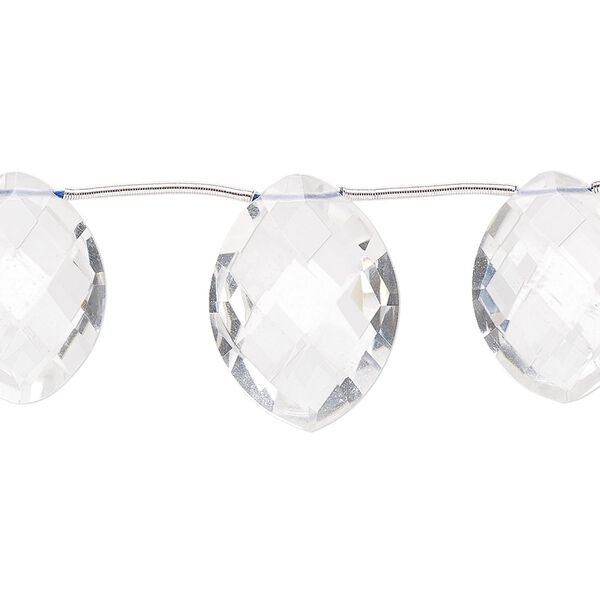 Quartz crystal 1pkg3, hand-cut top-drilled faceted flat marquise bead natural 18x14mm / 20x15mm image number 0