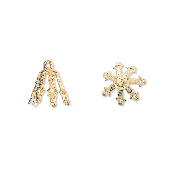 Bead cap, gold-finished brass, 12x10mm 7-prong bell, fits 10-13mm bead. Sold per pkg of 100. image number 0