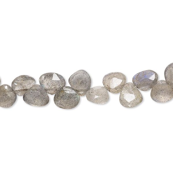 Bead, labradorite (natural), 6x5mm-7mm hand-cut top-drilled faceted puffed teardrop, C grade, Mohs hardness 6 to 6-1/2. Sold per 4-inch strand. image number 0