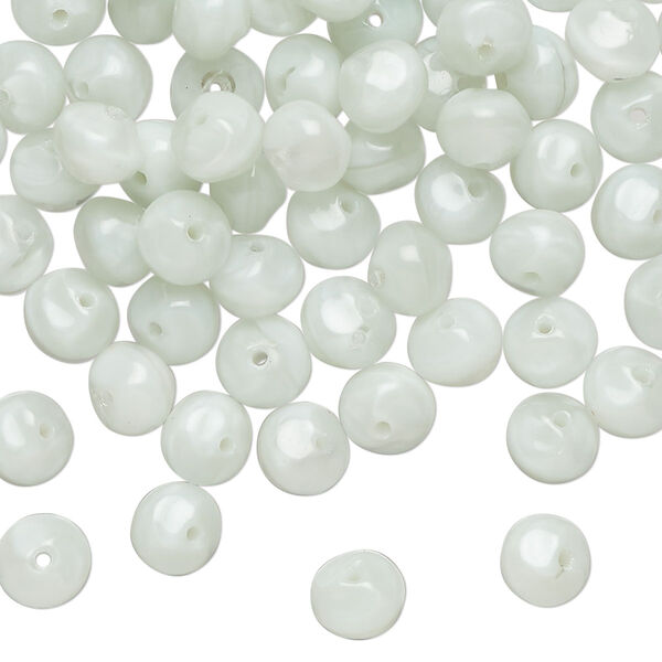 Bead, pressed glass, opaque pale green, 6x5mm bumpy round. Sold per 1-ounce pkg, approximately 110 beads. image number 0