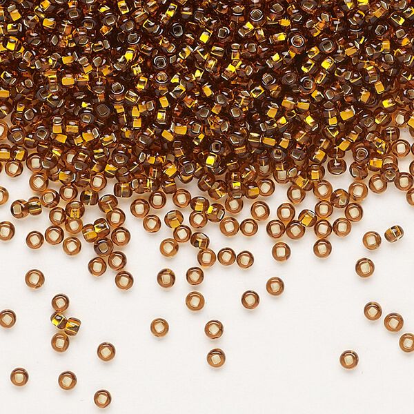 Seed bead, Preciosa Ornela Czech glass, pkg/500g, #11 rocaille, transparent silver-lined dark topaz, (17090). image number 0