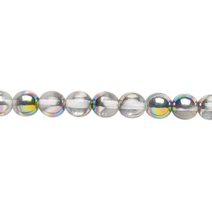 Bead, Czech glass druk, clear vitrail, 6mm round. Sold per 15-1/2" to 16" strand.