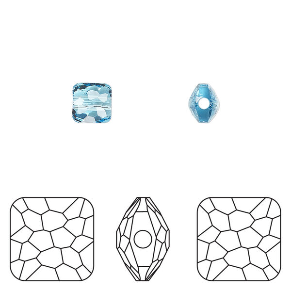 Bead 1pkg4 aquamarine, Crystal Passions® 6mm puffed square 5035 image number 0