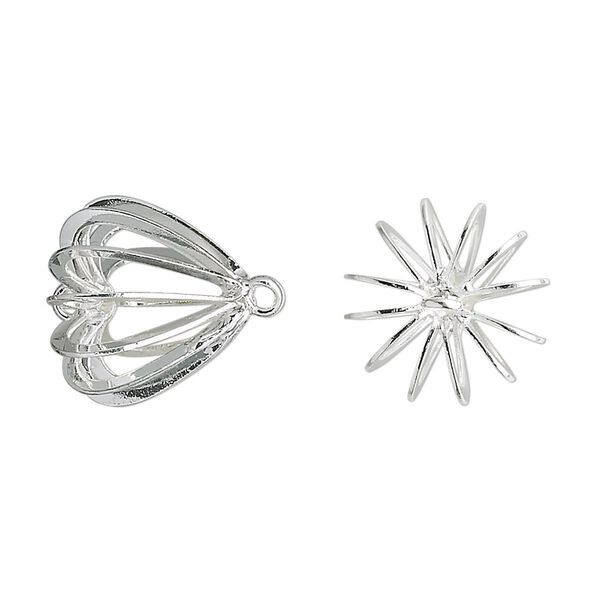 Link, silver-plated brass, 14mm heart bead cage. Sold per pkg of 4. image number 0