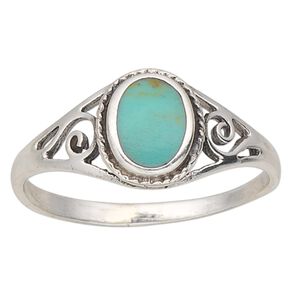 Ring, "turquoise" (imitation) resin and sterling silver, turquoise blue, 6x5mm oval, size 6. Sold individually.