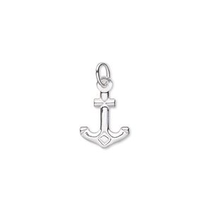 Charm, sterling silver-filled, 15x10mm double-sided anchor with closed jump ring. Sold per pkg of 2.