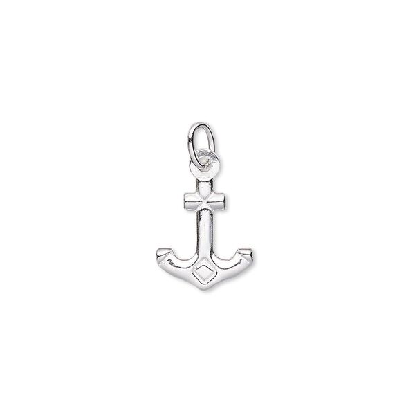 Charm, sterling silver-filled, 15x10mm double-sided anchor with closed jump ring. Sold per pkg of 2. image number 0