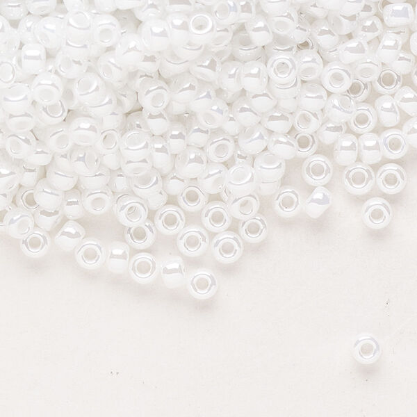 Seed bead, Miyuki, glass, pkg/50g, #8 rocaille, opaque ceylon white pearl, (RR-420). image number 0