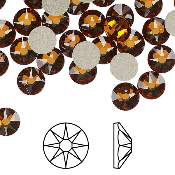 Flat back 144pk light amber foil back, Swarovski® 7.07-7.27mm rose round SS34 2088 image number 0