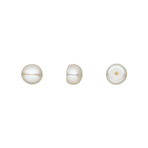 Pearl, cultured freshwater (bleached), white, 5.5-7mm half-drilled button, A- grade, Mohs hardness 2-1/2 to 4. Sold per pkg of 2.
