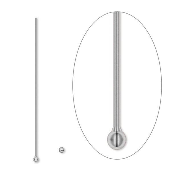 Head pin, gunmetal-plated brass, 1-1/2 inches with 1.5mm ball, 24 gauge. Sold per pkg of 100. image number 0