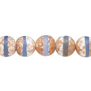 Blue brown agate 1pkg1, matte faceted round bead 8 inch 9.5-10mm