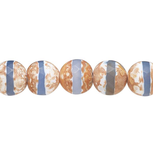 Blue brown agate 1pkg1, matte faceted round bead 8 inch 9.5-10mm image number 0