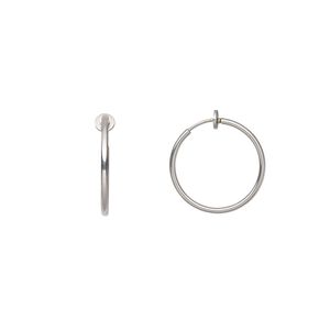 Earring hoop 1pkg2, 25x1.5mm round / pierced-look spring closure, stainless steel 1 pair