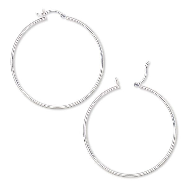 Earring hoop 1pkg2 sterling silver-filled, 50mm round / 2mm wide / latch-back, 1 pair image number 0