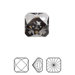 Fancy stone 1pk crystal silver night foil back, Crystal Passions® 14mm prismatic square 4499