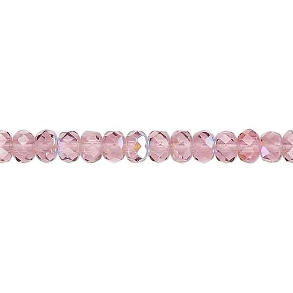 Bead, Czech fire-polished glass, amethyst purple AB, 5x4mm faceted rondelle. Sold per 15-1/2" to 16" strand. image number 0