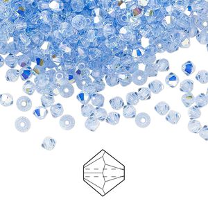 Bead 144pk light sapphire AB, Preciosa Czech crystal 3mm bicone