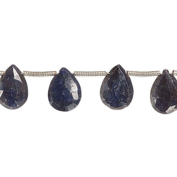 Bead, blue sapphire (dyed), dark, 9x7mm-13x10mm hand-cut top-drilled faceted puffed teardrop, C grade, Mohs hardness 9. Sold per pkg of 16. image number 0