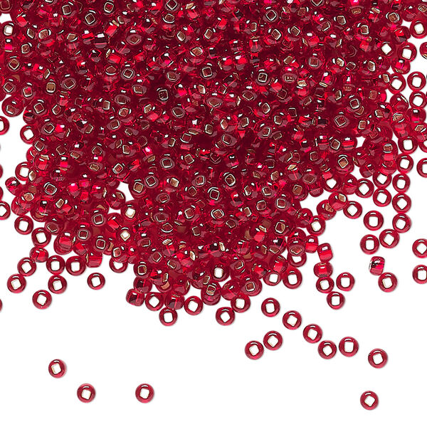 Seed bead, Preciosa Ornela Czech glass, pkg/50g, #11 rocaille, transparent silver-lined ruby, (97090). image number 0
