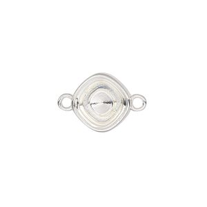 Link, Almost Instant Jewelry®, silver-finished "pewter" (zinc-based alloy), 13mm diamond with 10mm cushion setting. Sold per pkg of 2.