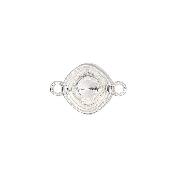 Link, Almost Instant Jewelry®, silver-finished "pewter" (zinc-based alloy), 13mm diamond with 10mm cushion setting. Sold per pkg of 2. image number 0