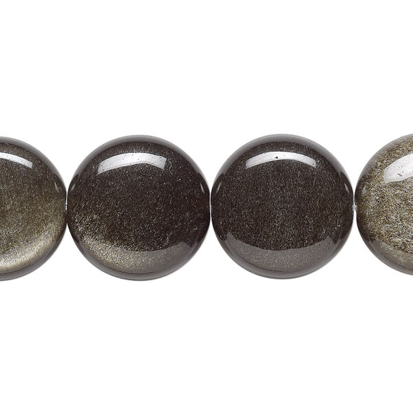 Bead, golden sheen obsidian (natural), 16mm flat round, A- grade, Mohs hardness 5 to 5-1/2. Sold per 15-1/2" to 16" strand. image number 0