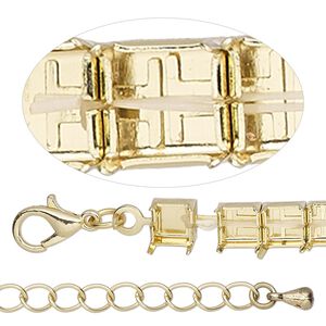 Bracelet component, gold-finished brass and steel, 6mm wide with cupchain and (30) SS29 settings, 8 inches with 1-inch extender chain and lobster claw clasp. Sold individually.