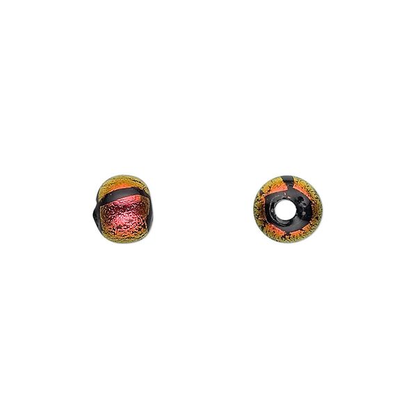 Bead, dichroic glass, black and rust, 8x6mm rondelle. Sold individually. image number 0