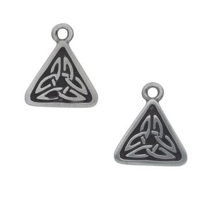 Drop, antiqued "pewter" (zinc-based alloy), 15x15x15mm triangle with Celtic knot. Sold per pkg of 2.