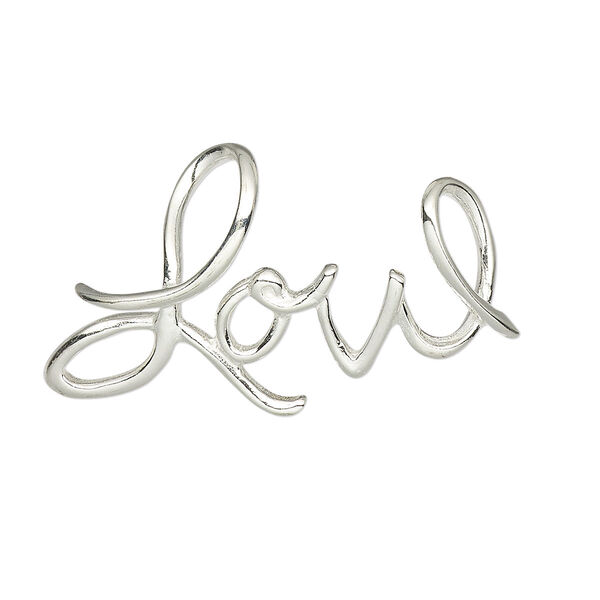 Pendant, JBB Findings, slide, sterling silver, 34x19mm "Love." Sold individually. image number 0
