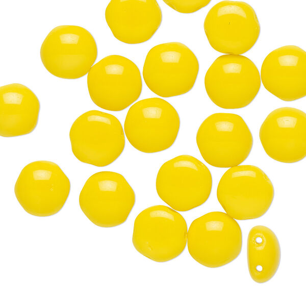 Bead, Preciosa Candy™, Czech pressed glass, opaque yellow, 8mm candy with (2) 0.8-0.9mm holes. Sold per pkg of 20. image number 0